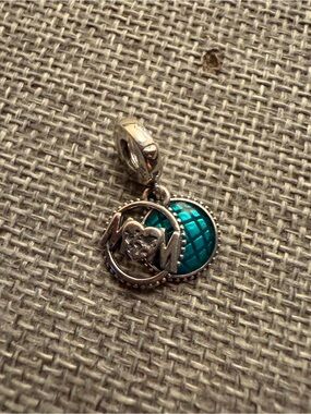 Pandora Silver 'MOM' Charm with Teal Enamel Globe